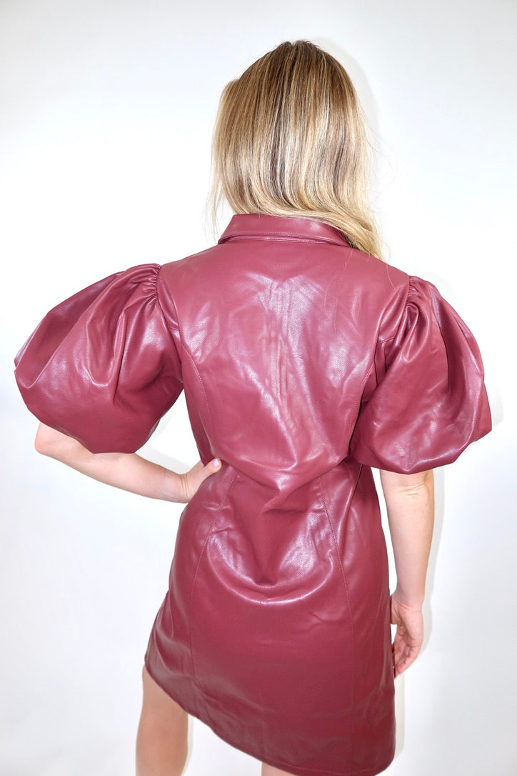 Puff Sleeve Leather Dress
