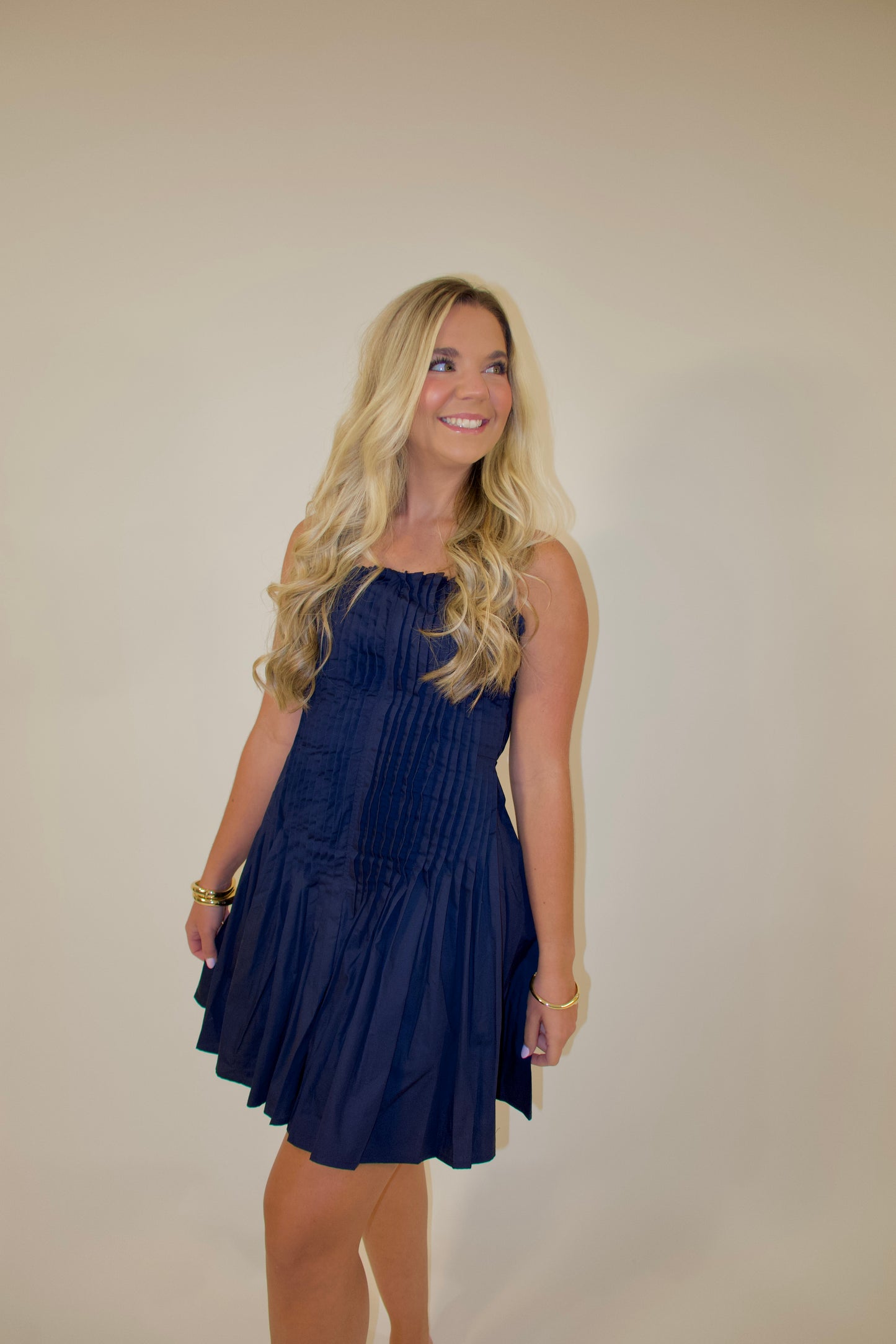 Cascade Pleat Mini Dress
