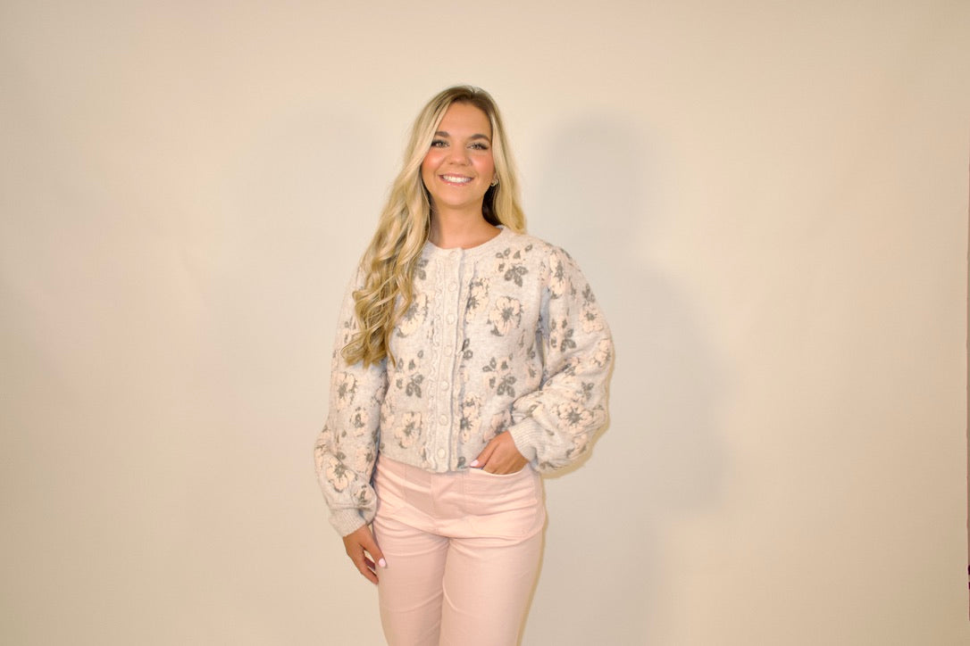 Floral Knit Ruffle Cardigan