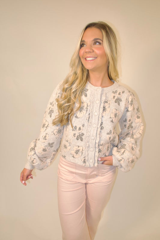 Floral Knit Ruffle Cardigan