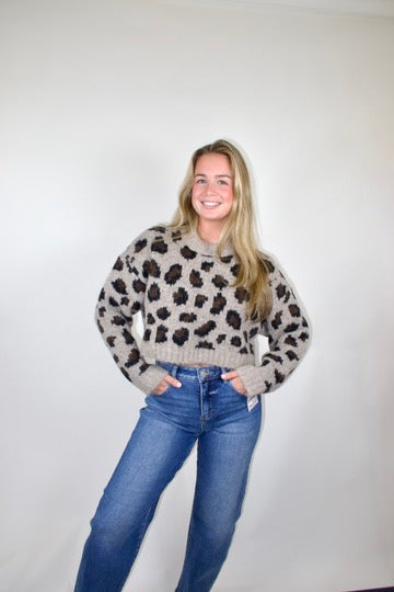 Leopard Knit Crop Sweater
