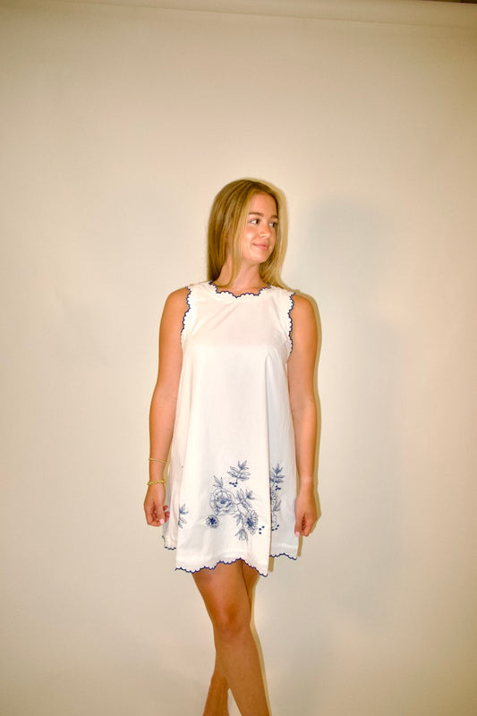 Magnolia Bloom Mini Scalloped Dress