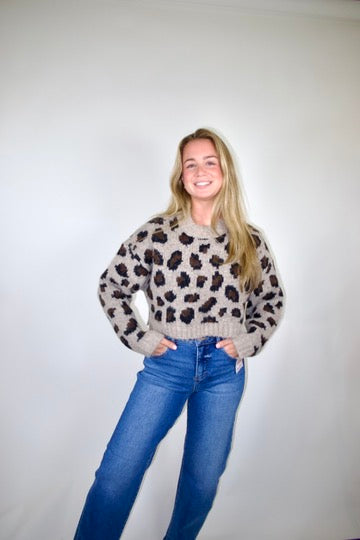 Leopard Knit Crop Sweater